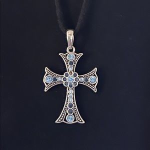 Lia Sophia Suede Necklace with rhinestone cross